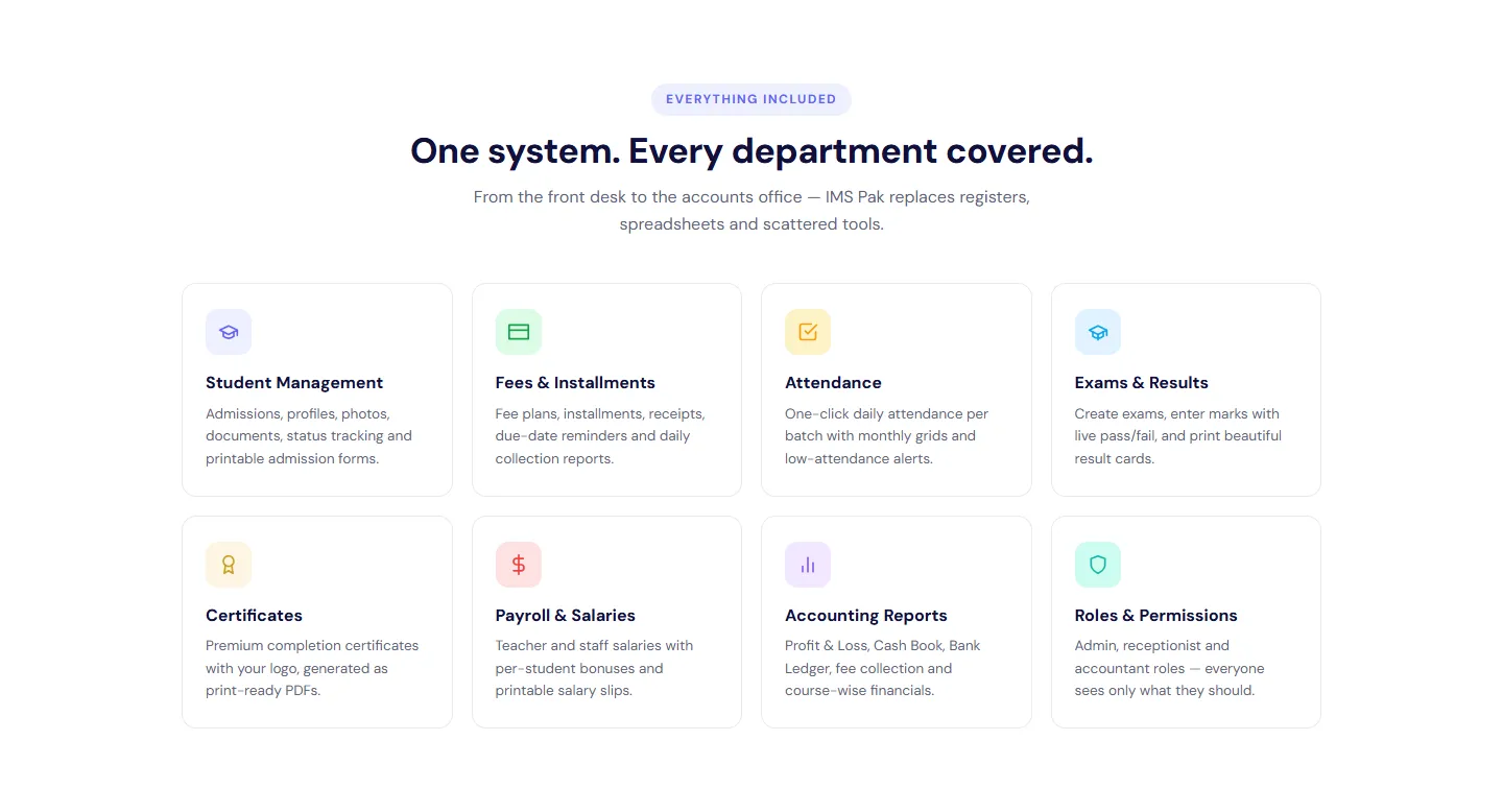 The features section of imspak.com
