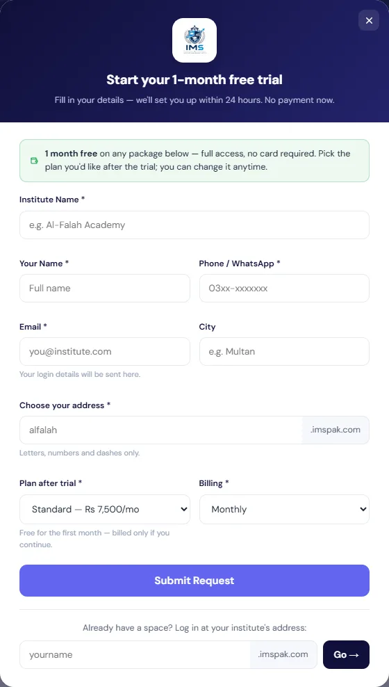 The Start your 1-month free trial form